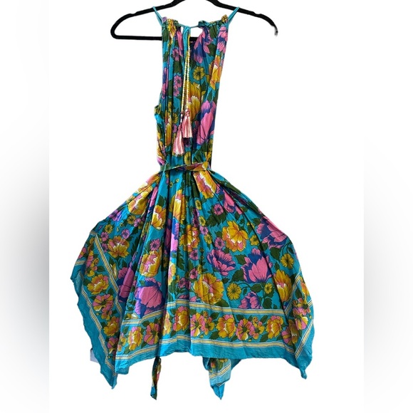 Anthropologie Women’s Lilka Dinan Blue Floral Halter Kerchief Dress Size XS - Picture 1 of 4